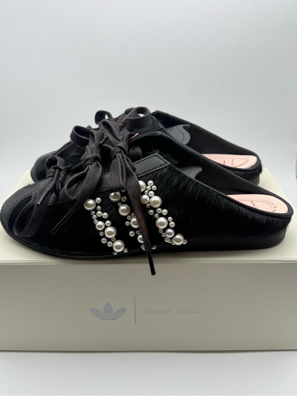 Simone Rocha x Adidas Black Pearl-Embellished Mule Sneakers Size 9